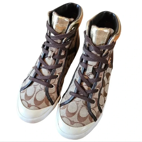 Coach New York Women's  Brown Freesia Lace Up High Top Sneaker Shoes Size 8. - Picture 12 of 16